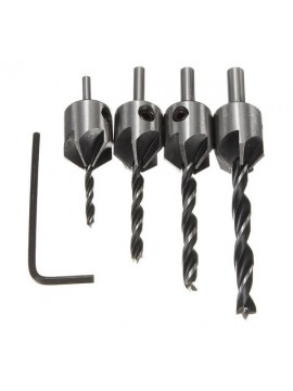 Drillpro DB-C3 4pcs 5 Flute Countersink Drill Bits Reamer Woodworking Chamfer 3mm-6mm