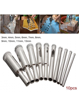 Drillpro DB-HS3 10pcs Diamond Hole Saw Drill Bit Set