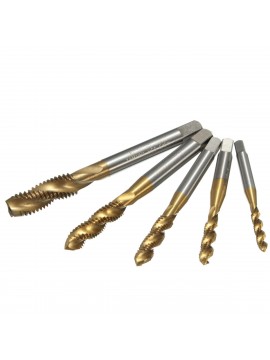 Drillpro 5pcs M3 M4 M5 M6 M8 Screw Taps Set Titanium Coated HSS6542 Spiral Fluted Tap Drill